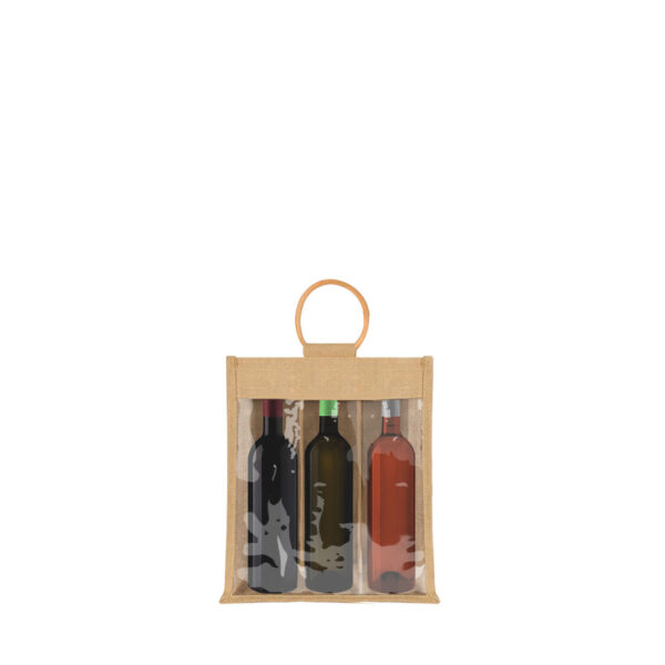 sac 3 bouteilles avec fenetre en toile de jute