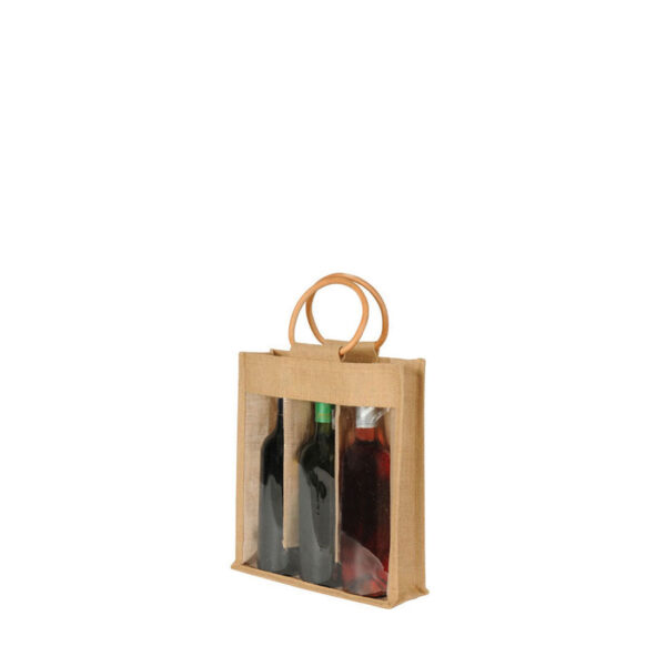 sac 3 bouteilles avec fenêtre en toile de jute