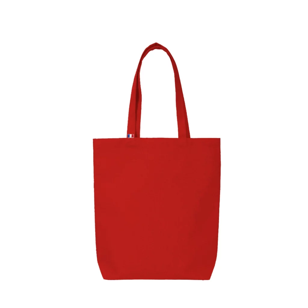 sac cabas rouge fabriqué en France, avec soufflet de fond, 150gr